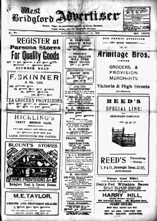 cover page of West Bridgford Advertiser published on November 15, 1919