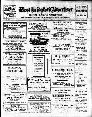 cover page of West Bridgford Advertiser published on September 18, 1926