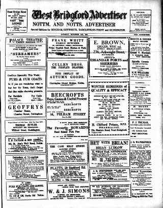 cover page of West Bridgford Advertiser published on November 30, 1929