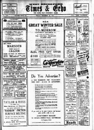 cover page of West Bridgford Times & Echo published on December 30, 1932