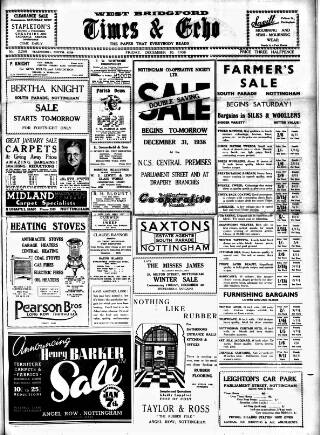 cover page of West Bridgford Times & Echo published on December 30, 1938