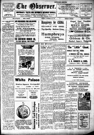 cover page of Pontypridd Observer published on September 18, 1915