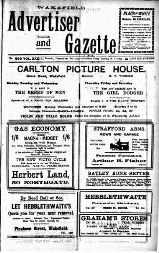 cover page of Wakefield Advertiser & Gazette published on December 30, 1919