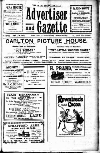 cover page of Wakefield Advertiser & Gazette published on November 15, 1921