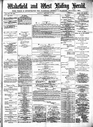 cover page of Wakefield and West Riding Herald published on September 18, 1875