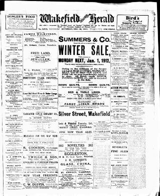 cover page of Wakefield and West Riding Herald published on December 30, 1911