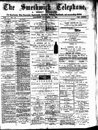 cover page of Smethwick Telephone published on November 15, 1884