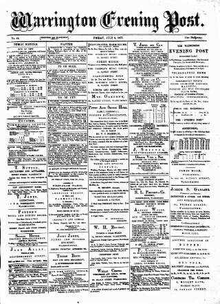 cover page of Warrington Evening Post published on July 6, 1877