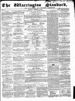 cover page of Warrington Standard and Lancashire and Cheshire Advertiser published on February 12, 1859