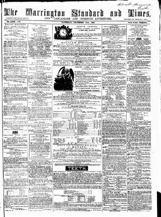 cover page of Warrington Standard and Lancashire and Cheshire Advertiser published on December 10, 1859