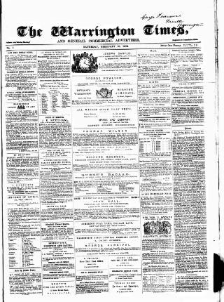 cover page of Warrington Times published on February 19, 1859