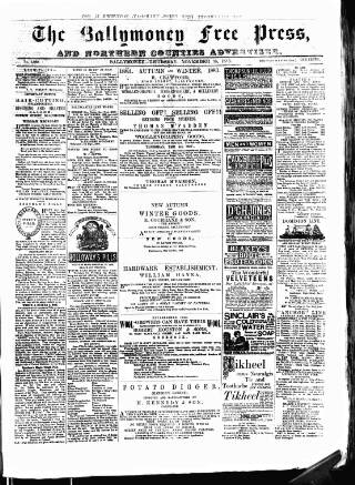 cover page of Ballymoney Free Press and Northern Counties Advertiser published on November 15, 1883