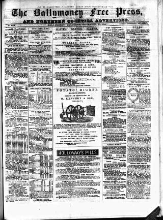 cover page of Ballymoney Free Press and Northern Counties Advertiser published on September 18, 1884