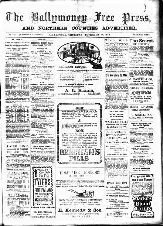 cover page of Ballymoney Free Press and Northern Counties Advertiser published on November 30, 1911