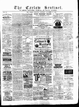 cover page of Carlow Sentinel published on December 30, 1882