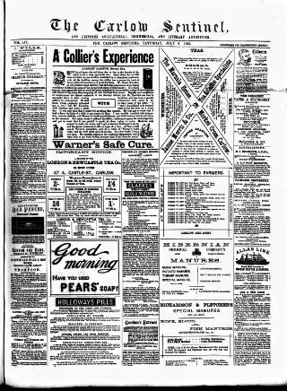 cover page of Carlow Sentinel published on July 6, 1889