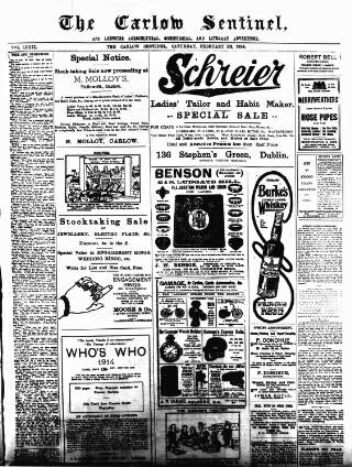 cover page of Carlow Sentinel published on February 28, 1914