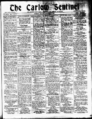 cover page of Carlow Sentinel published on February 28, 1920