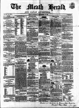 cover page of Meath Herald and Cavan Advertiser published on September 18, 1858
