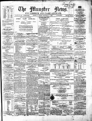 cover page of Munster News published on September 18, 1867