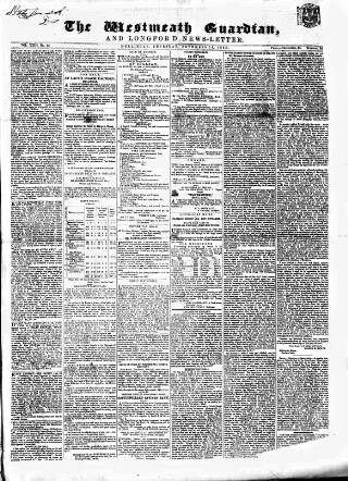 cover page of Westmeath Guardian and Longford News-Letter published on November 15, 1855