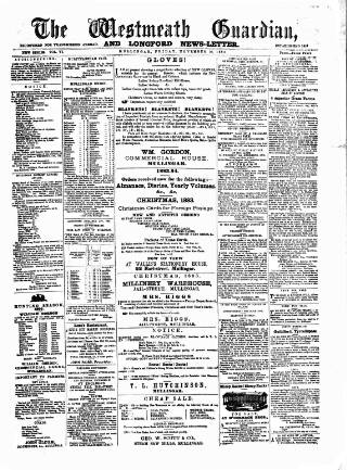 cover page of Westmeath Guardian and Longford News-Letter published on November 30, 1883