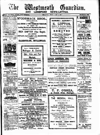 cover page of Westmeath Guardian and Longford News-Letter published on July 6, 1906