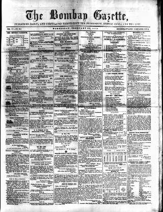 cover page of Bombay Gazette published on February 28, 1855