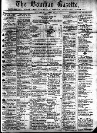 cover page of Bombay Gazette published on November 30, 1855