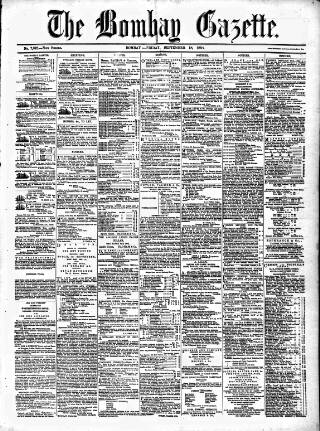 cover page of Bombay Gazette published on September 18, 1868