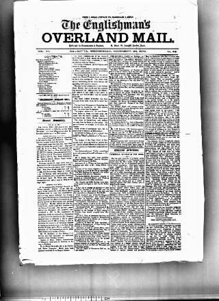 cover page of Englishman's Overland Mail published on November 30, 1870