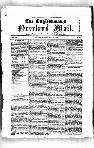 cover page of Englishman's Overland Mail published on July 6, 1875