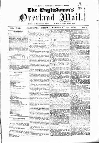 cover page of Englishman's Overland Mail published on February 28, 1879