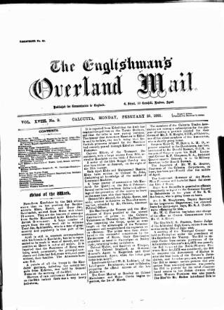 cover page of Englishman's Overland Mail published on February 28, 1881