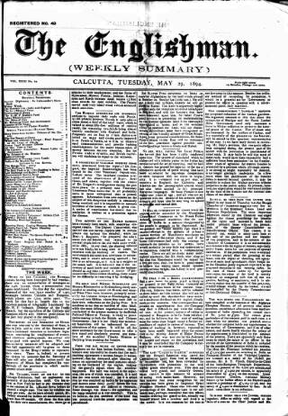 cover page of Englishman's Overland Mail published on May 29, 1894