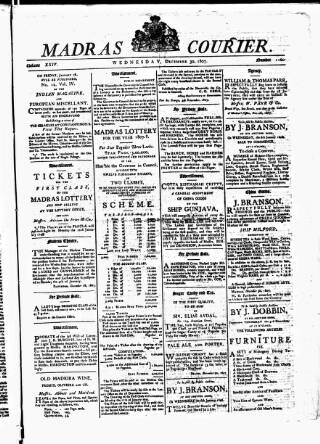 cover page of Madras Courier published on December 30, 1807