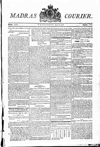 cover page of Madras Courier published on July 6, 1808