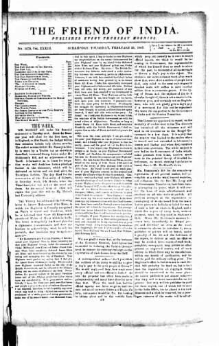 cover page of Friend of India and Statesman published on February 28, 1867