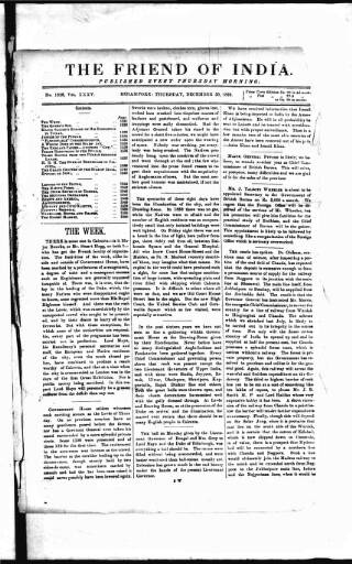 cover page of Friend of India and Statesman published on December 30, 1869