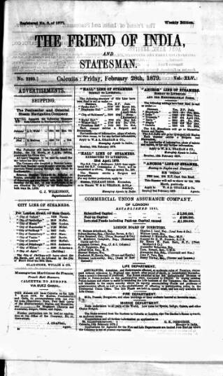 cover page of Friend of India and Statesman published on February 28, 1879