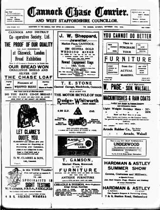 cover page of Cannock Chase Courier published on September 18, 1926