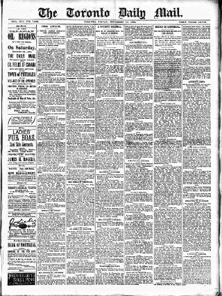 cover page of Toronto Daily Mail published on November 30, 1888