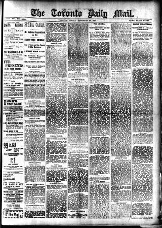 cover page of Toronto Daily Mail published on December 30, 1892
