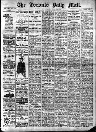 cover page of Toronto Daily Mail published on November 15, 1893