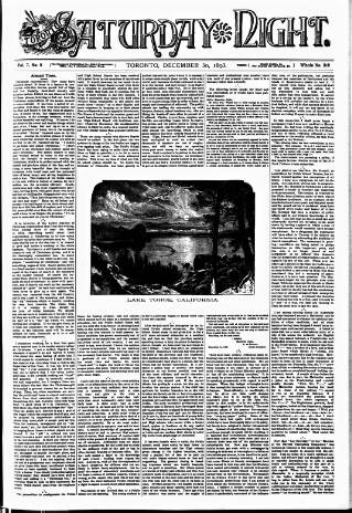 cover page of Toronto Saturday Night published on December 30, 1893