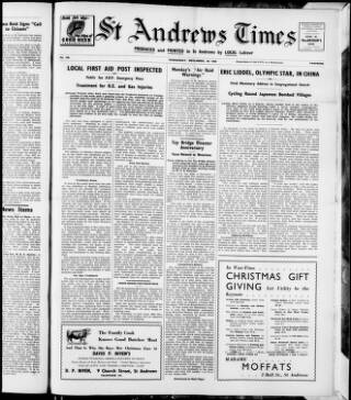 cover page of St. Andrews Times published on December 20, 1939