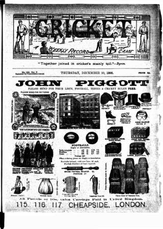cover page of Cricket published on December 30, 1886