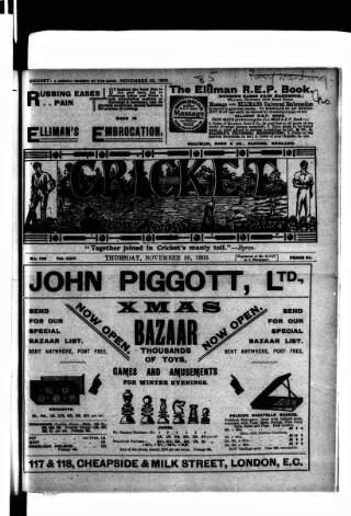 cover page of Cricket published on November 30, 1905