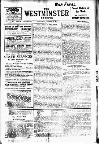 cover page of Westminster Gazette published on December 30, 1916