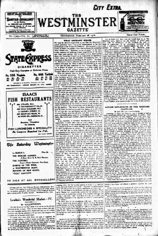 cover page of Westminster Gazette published on February 28, 1918